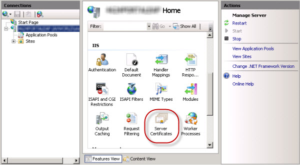 Server Certificates icon in IIS Manager Server Certificates icon in IIS Manager
